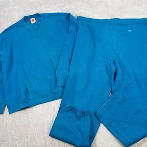 Vtg Russell Athletic Sweatsuit Mens L XL Blue Made in USA 80s Sweatshirt Pant